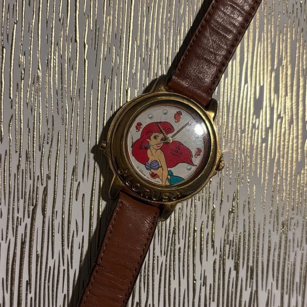 Lorus Brown Leather Watch with Ariel Mermaid Design